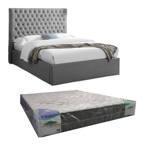 AF3572 KING FABRIC BED + TEA TREE MATTRESS 190x182x28CM (6'x10")